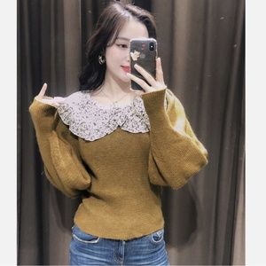 ZARA CONTRASTING KNIT COLLAR SWEATER NWT